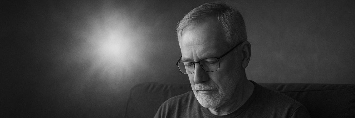 Man reading an open Bible in quiet reflection, symbolizing spiritual revelation and inner transformation.