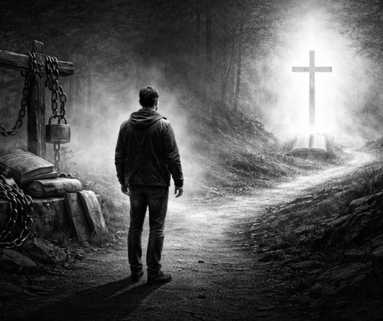 Believer turning from human religious burdens toward freedom in Christ based on Colossians 2:20–23